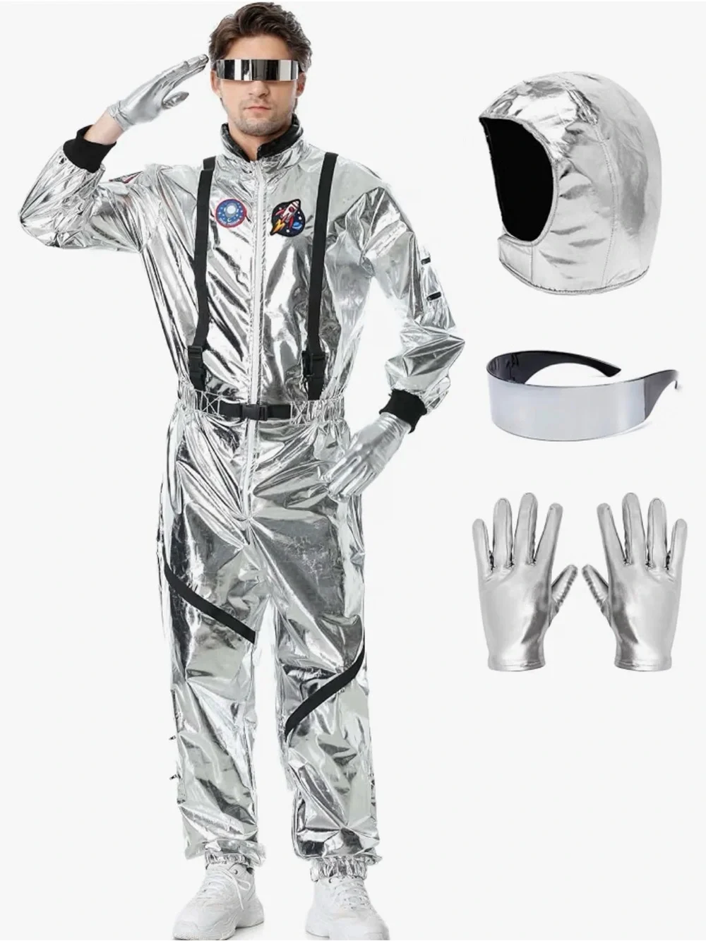 Astronaut Costume Adult Silver Spaceman Suit Unisex Halloween